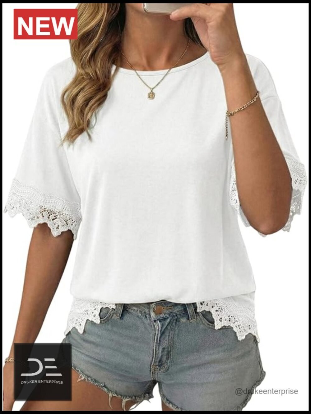 Oversized Lace Patchwork Short Sleeve T-Shirt